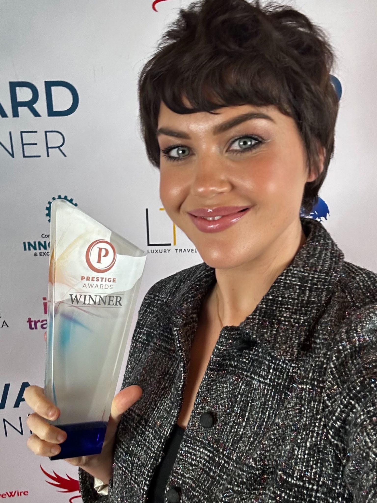 Helen Walker with her Prestige Awards trophy — Permanent Makeup Artist of the Year, North of England